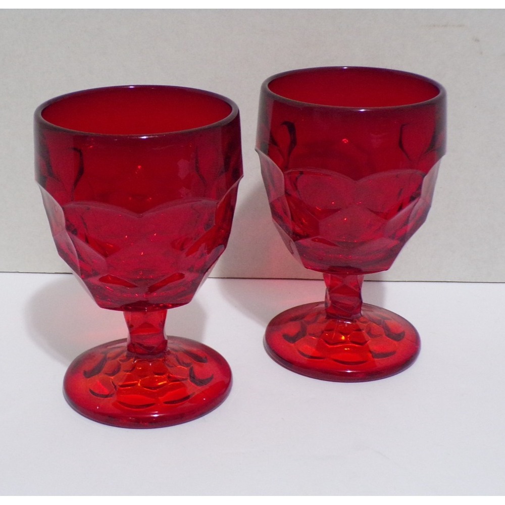 Viking Glass Georgian Ruby Red Water Goblets 5 5/8" Tall x 3.5" Round Vintage